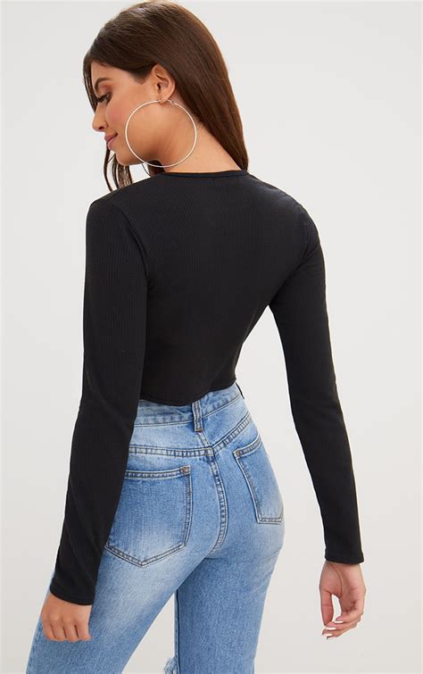 hollister black long sleeve crop top.